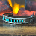 AB Signed Vintage Turquoise 15 Stone Sterling Needlepoint Twist Wire Stacker Cuff