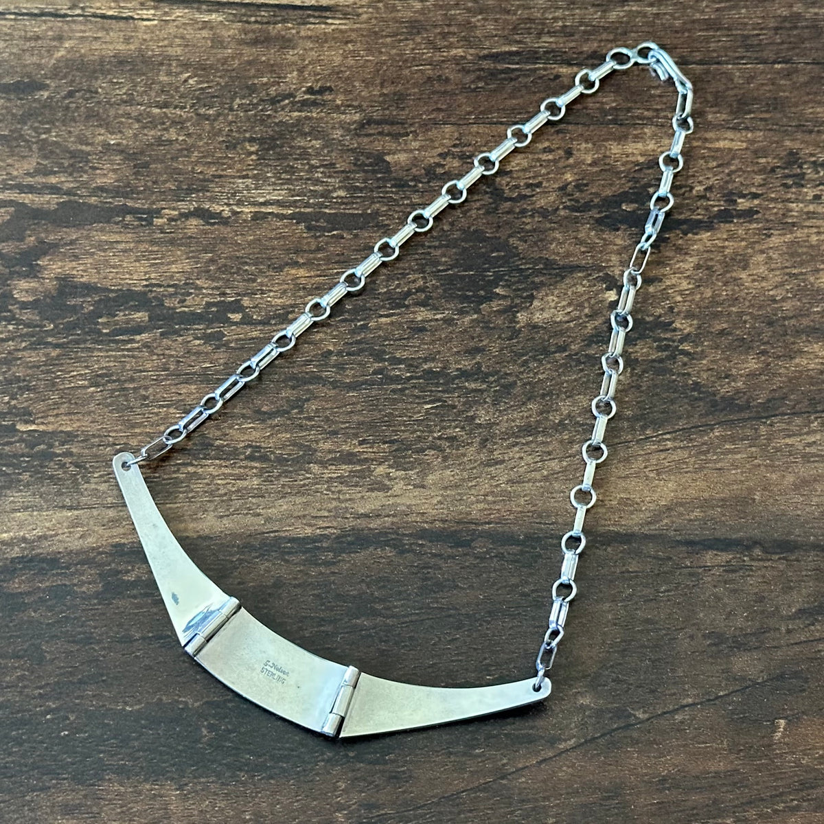 Navajo John Nelson Green Opal Sterling Hinged Inlay Necklace