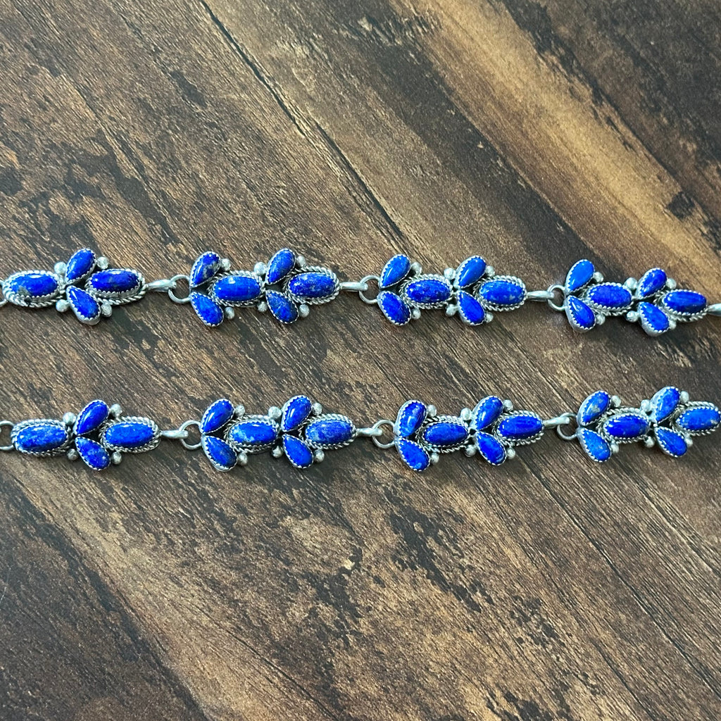 Navajo Pansy Johnson Lapis 52 Stone Sterling Raindrop Cluster Statement Necklace Earrings Set