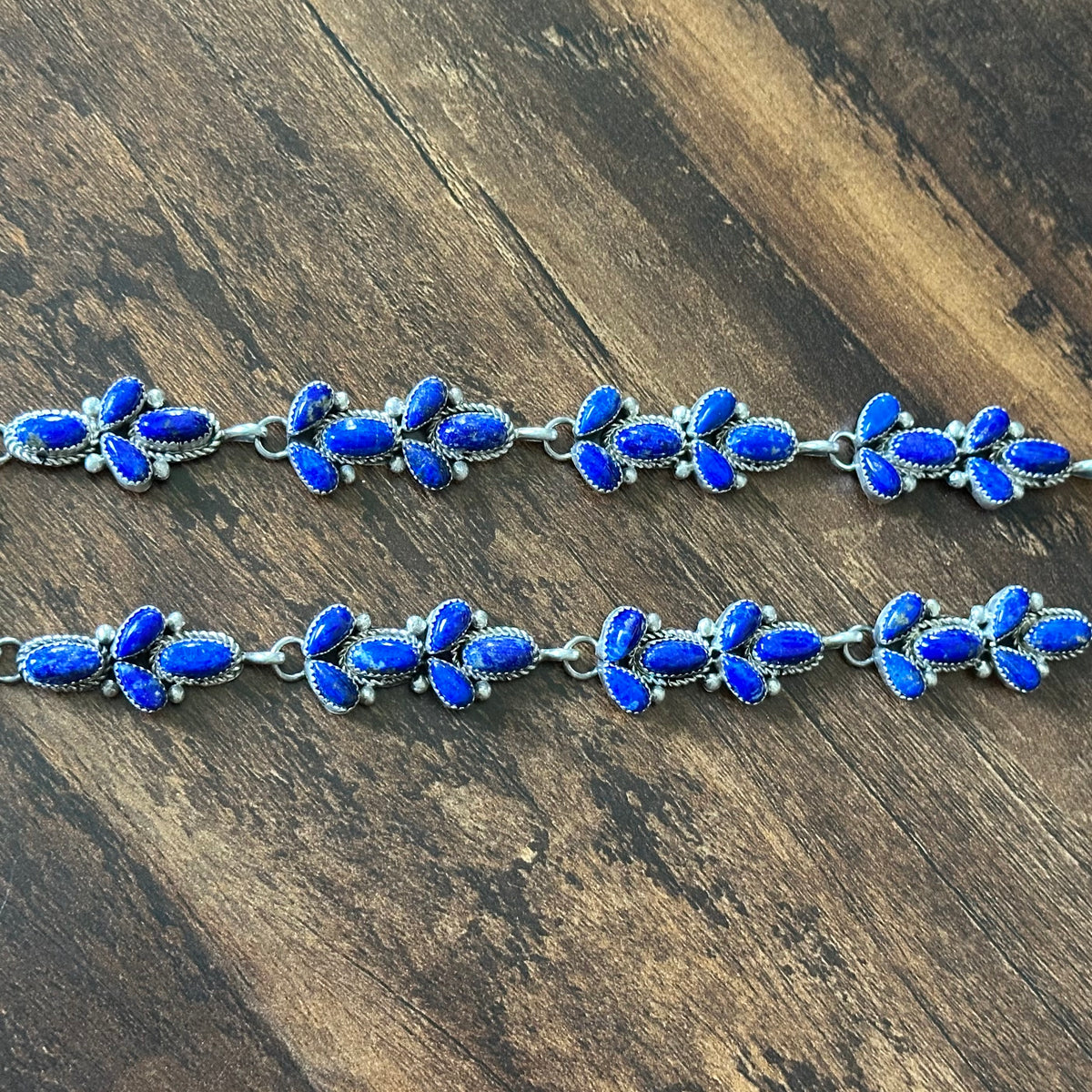 Navajo Pansy Johnson Lapis 52 Stone Sterling Raindrop Cluster Statement Necklace Earrings Set