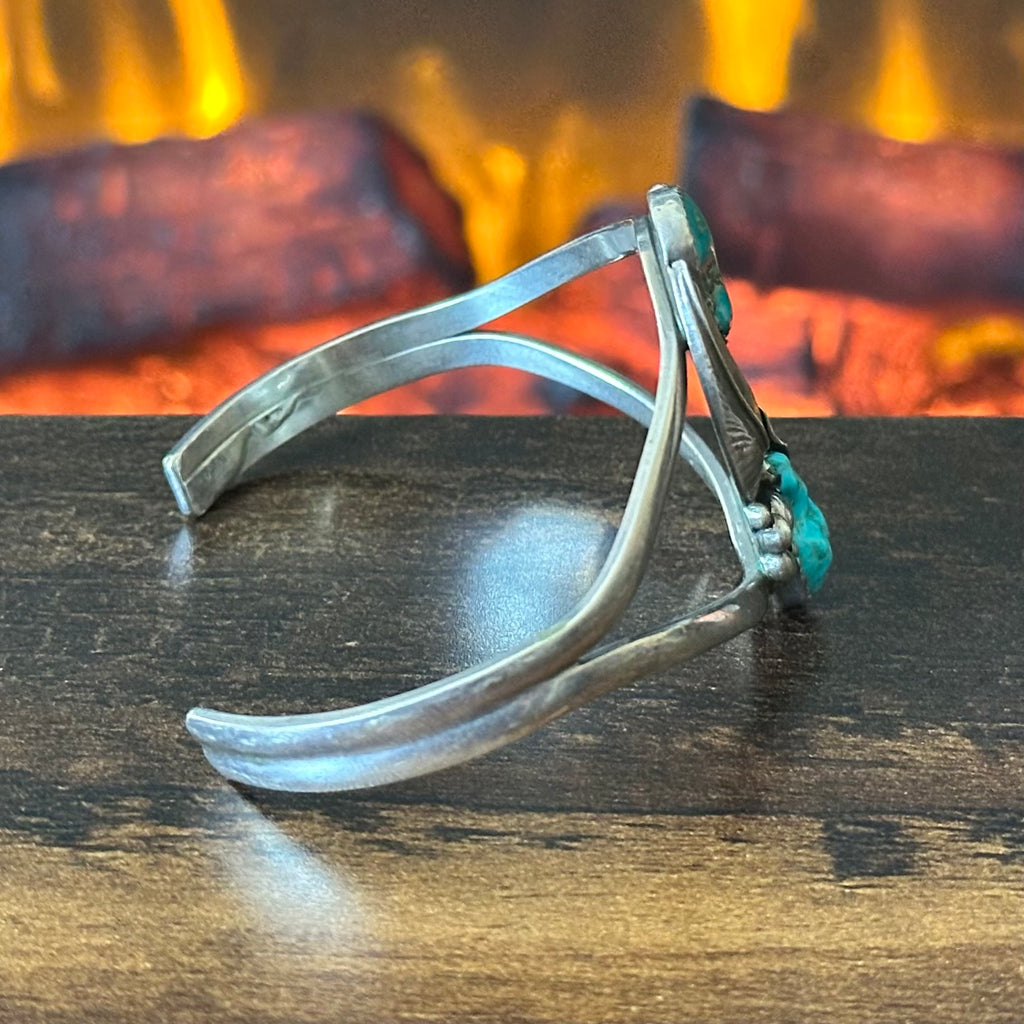 LA Signed Turquoise Sterling Raindrop Leaf Statement Cuff