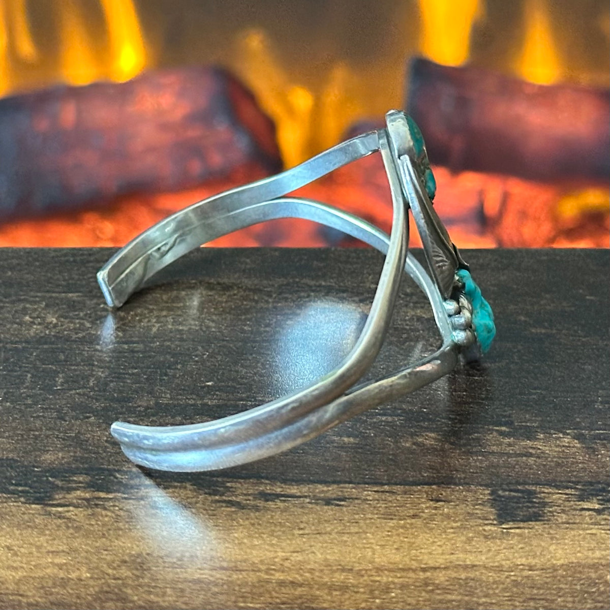 LA Signed Turquoise Sterling Raindrop Leaf Statement Cuff