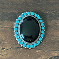 OD Signed Onyx Blue Turquoise 26 Stone Sterling Raindrop Cluster Pin/Pendant