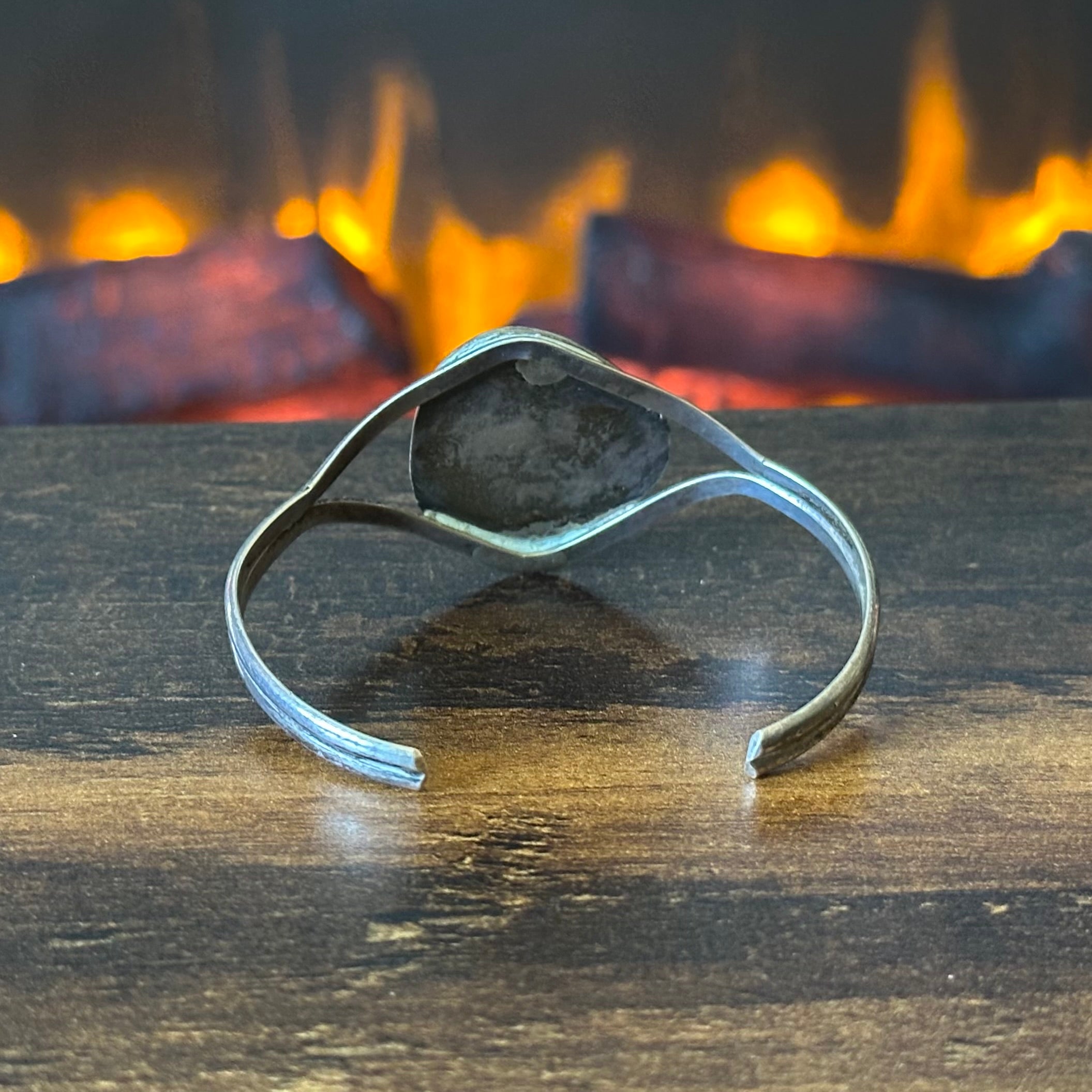 Turquoise Sterling Hand Stamped Twist Wire Bezel Cuff