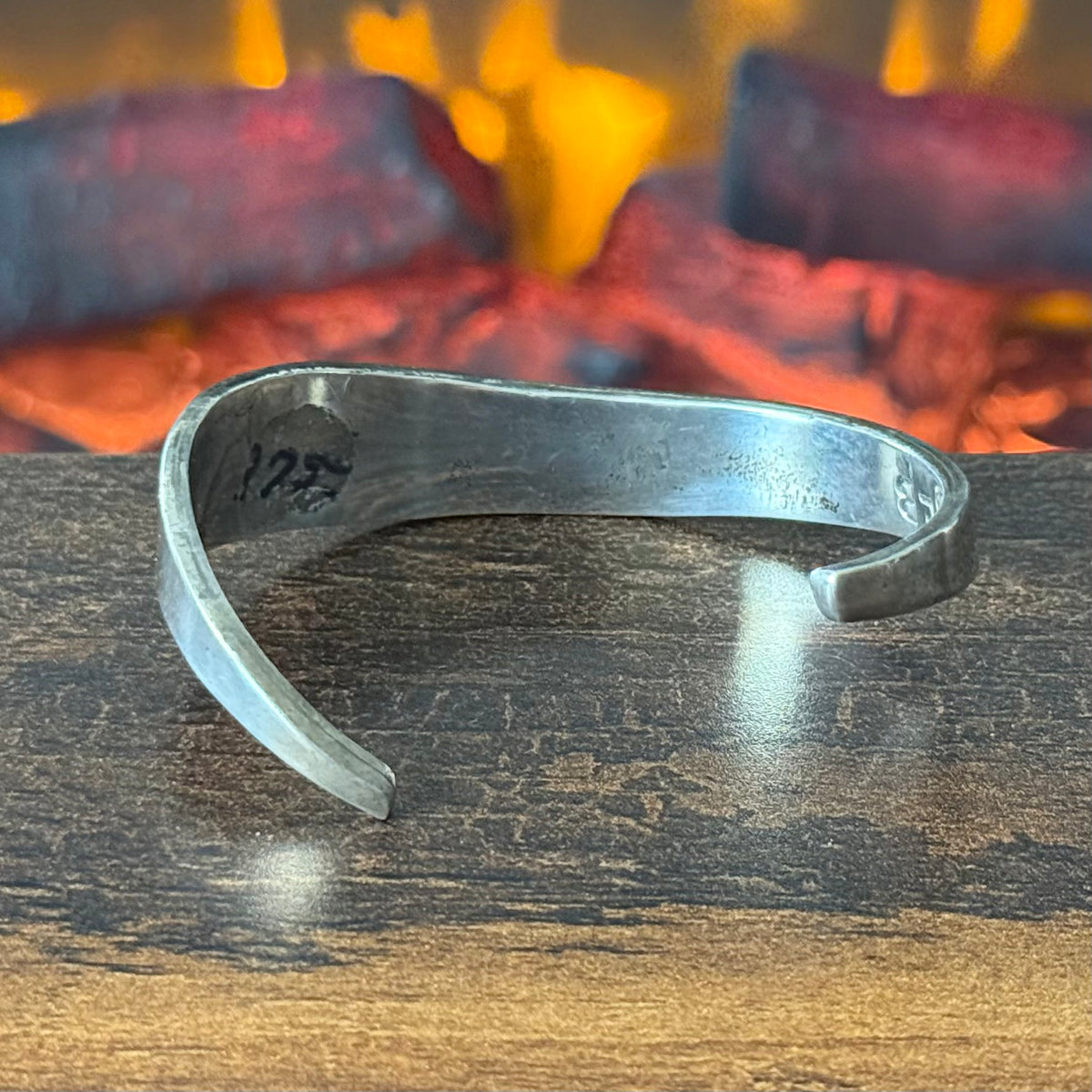 EB Signed Turquoise Lapis Sterling Abstract Inlay Cuff