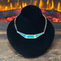 Navajo John Nelson Green Opal Sterling Hinged Inlay Necklace