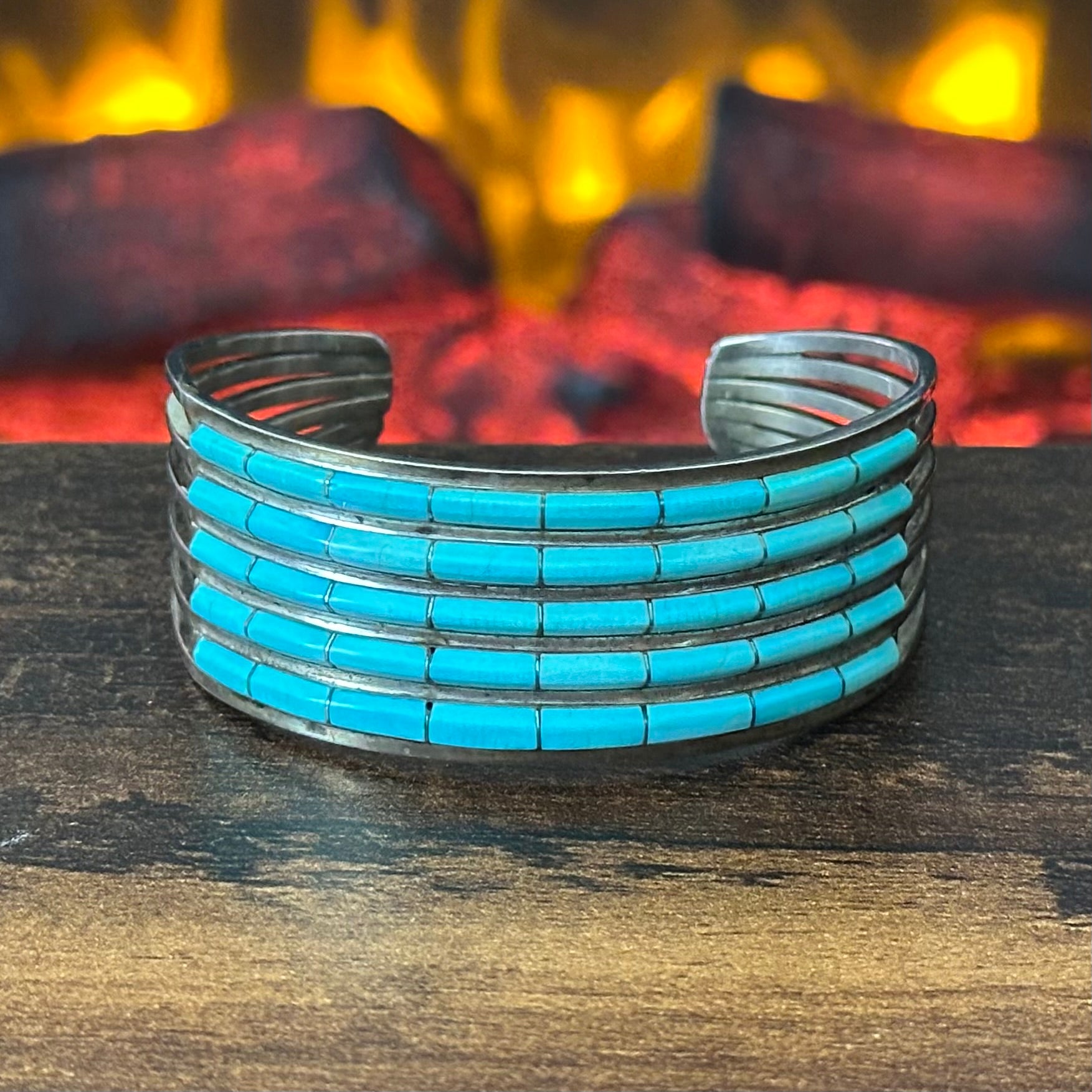 Zuni Anson & Leticia Wallace Turquoise 40 Stone Sterling 6 Shank Inlay Cuff