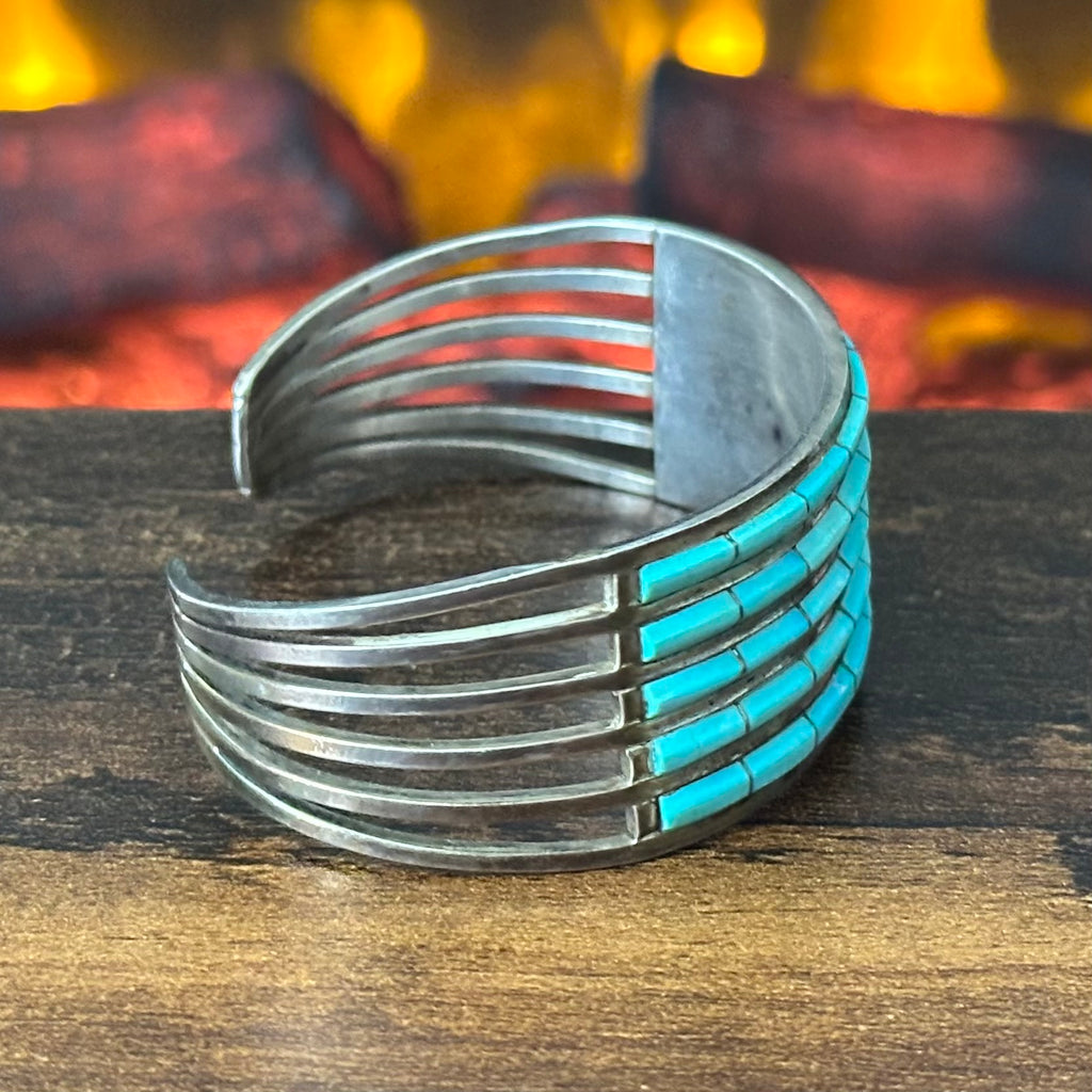 Zuni Anson & Leticia Wallace Turquoise 40 Stone Sterling 6 Shank Inlay Cuff