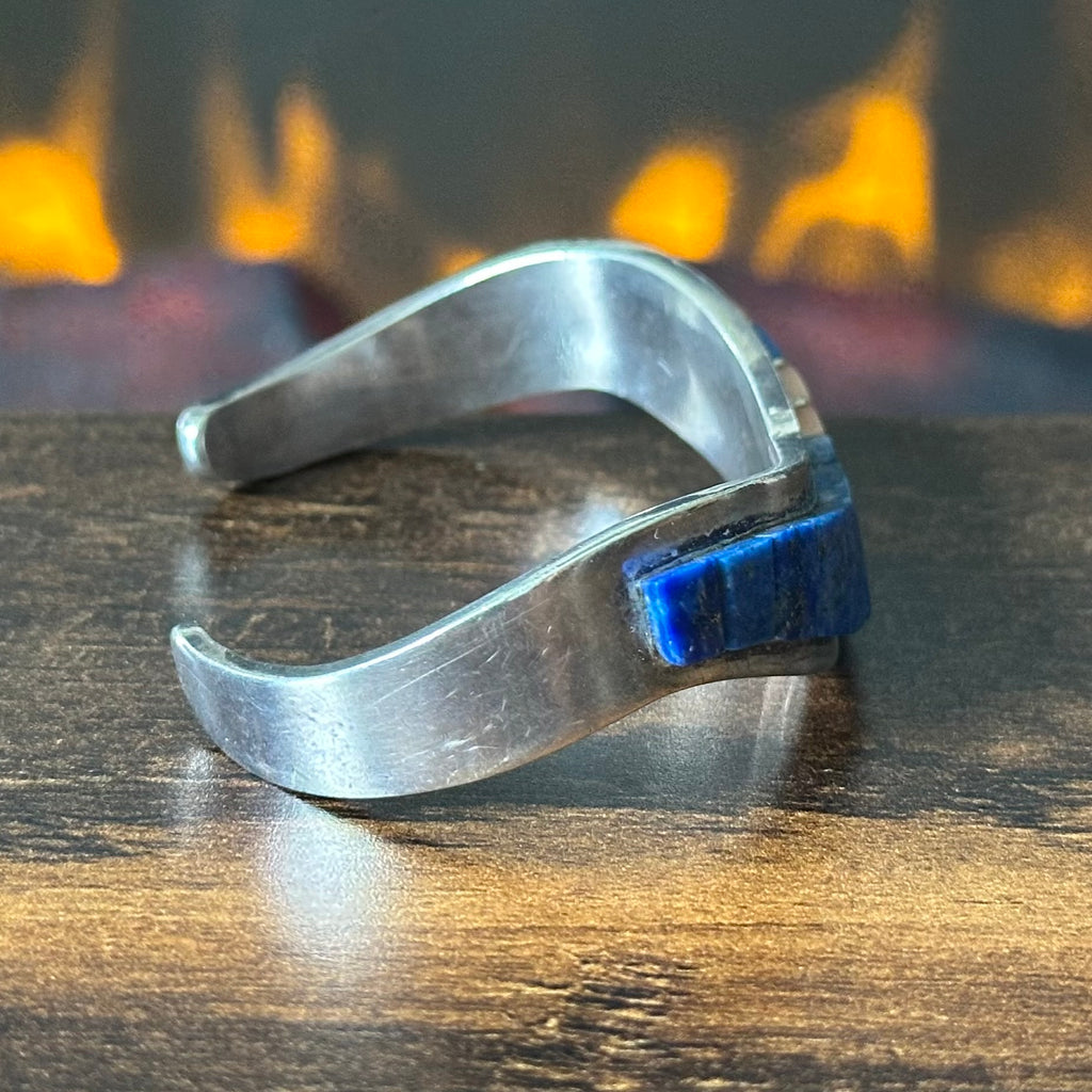 Navajo Raymond Delgarito Lapis Pink Conch Sterling Inlay Cuff
