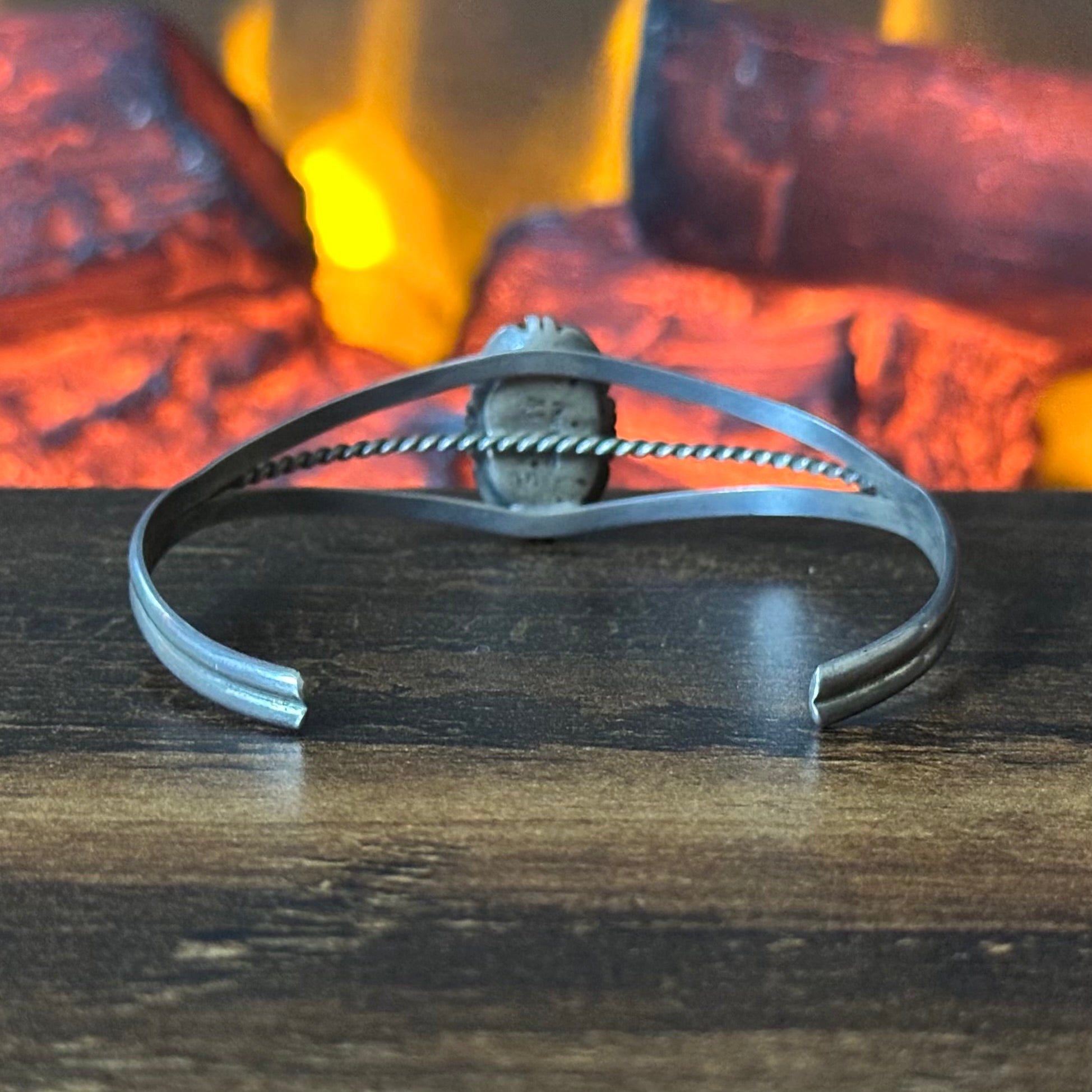 Navajo Leonard & Marian Nez Signed Lapis Sterling Shadowbox Twist Wire Cuff
