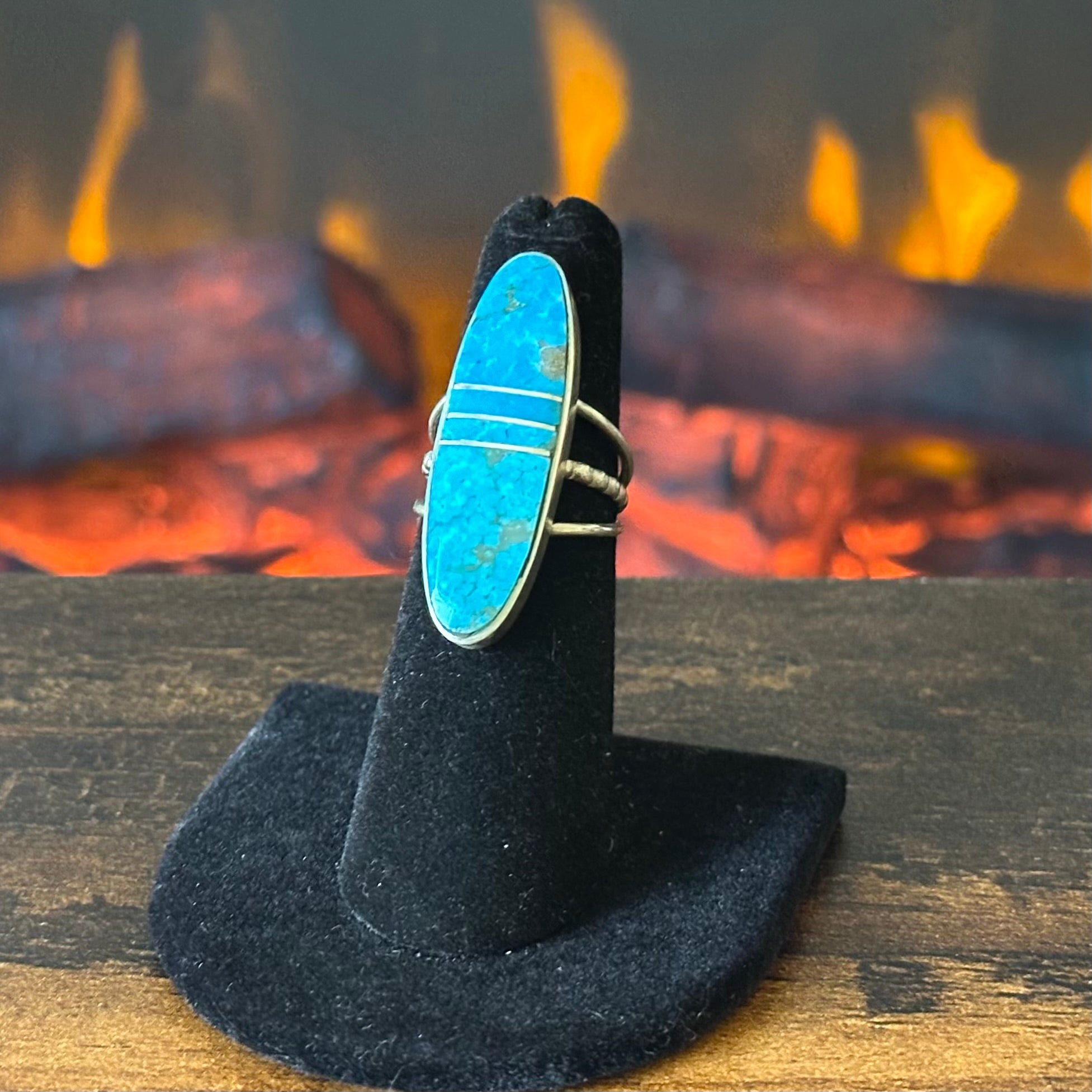 Navajo Harold Smith Kingman Turquoise Sterling Inlay Ring