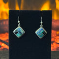EA Signed Azurite Opal Onyx Sterling Square Inlay Dangle Earrings