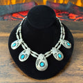 JF-562 Signed Turquoise 5 Stone Sterling Overlay Torpedo Bead Statement Necklace
