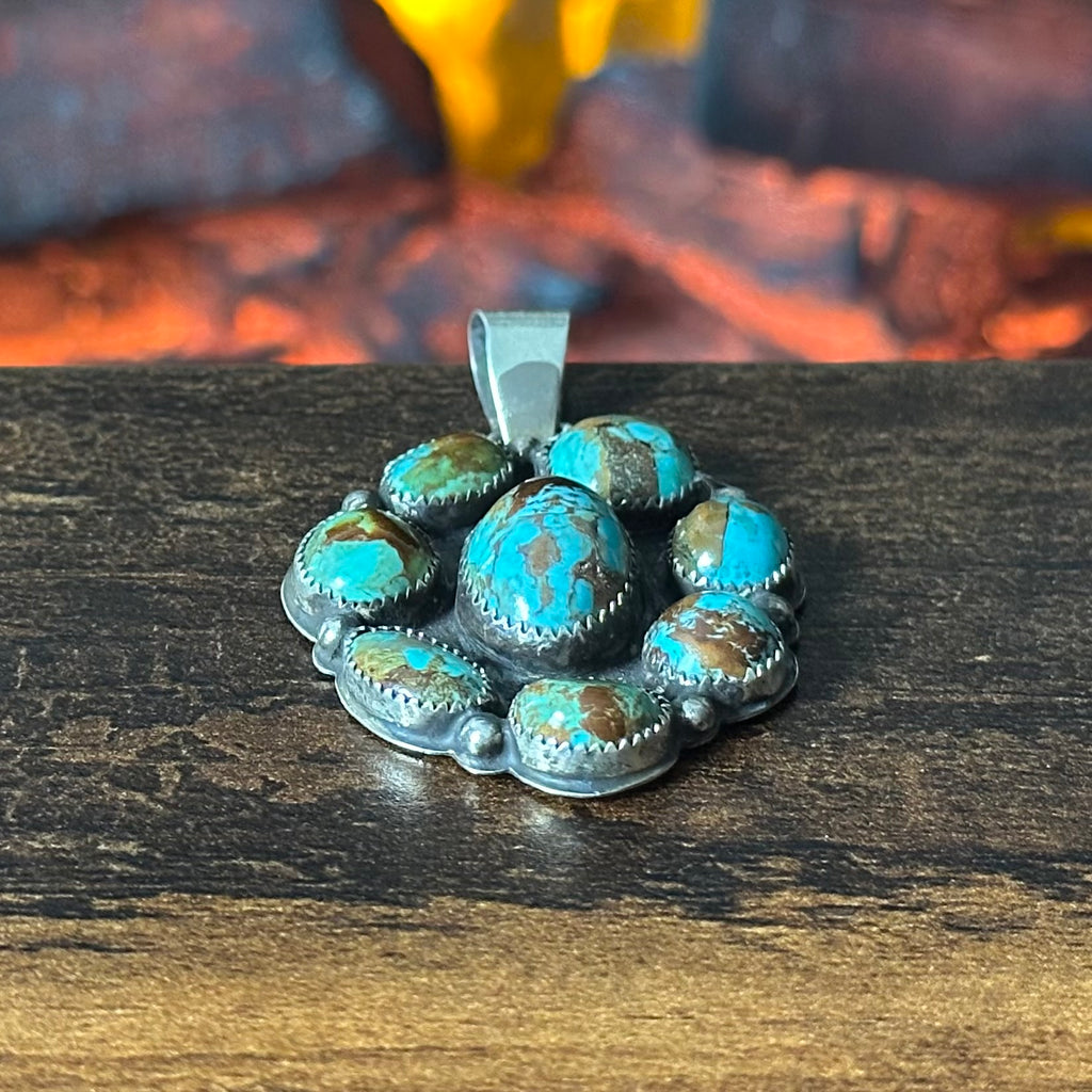 Navajo Jolene Begay Royston Turquoise 8 Stone Sterling Cluster Pendant
