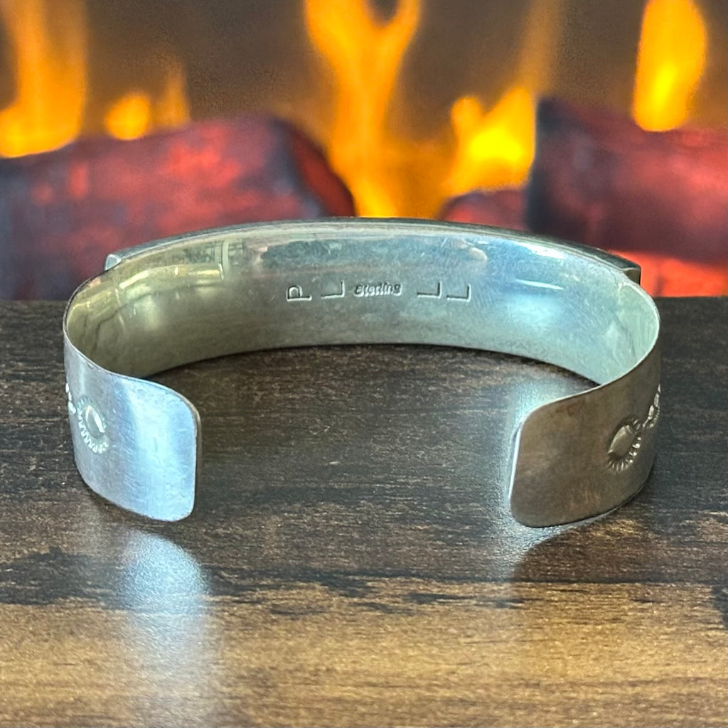 Navajo Patrick & Laura Lincoln Turquoise Sterling Hand Stamped Inlay Cuff
