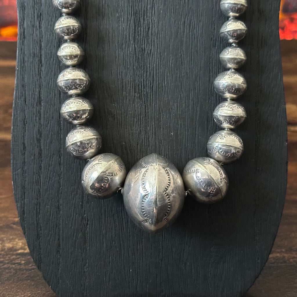 Handmade Graduated Stamped Sterling Pearl Necklace