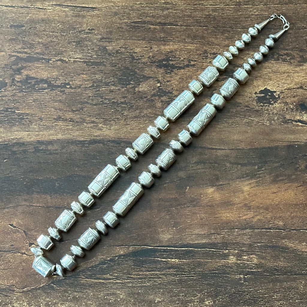 Sterling Handmade Stamped Cylinder Bead Necklace