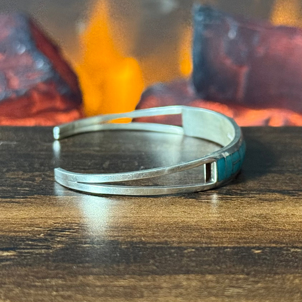 GT Signed Turquoise Sterling Inlay Stacker Cuff