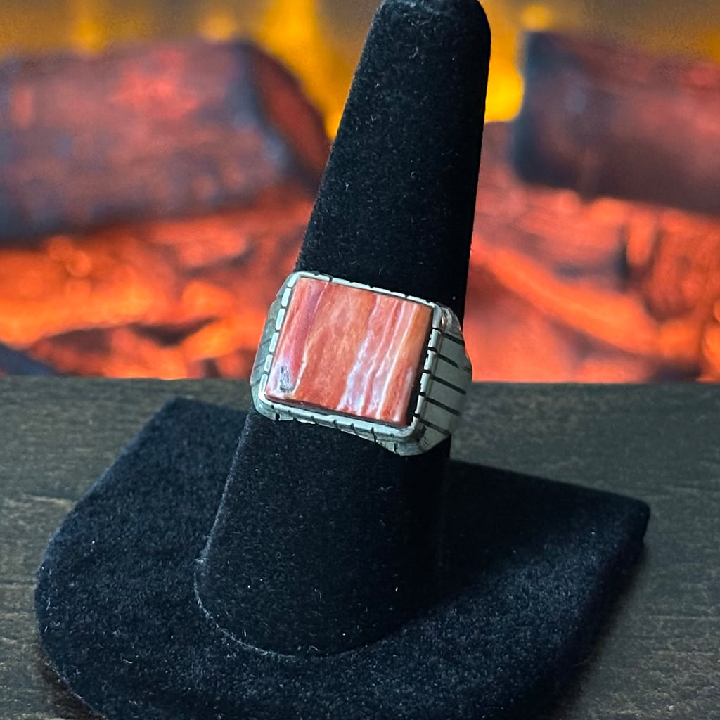 Navajo Trevor Jack Spiny Oyster Sterling Square Ring