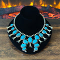 Running Bear Trading Turquoise 17 Stone Sterling Twist Wire Squash Blossom