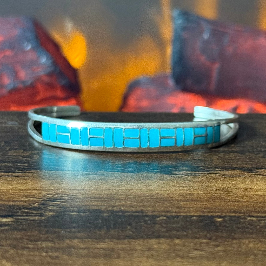 GT Signed Turquoise Sterling Inlay Stacker Cuff
