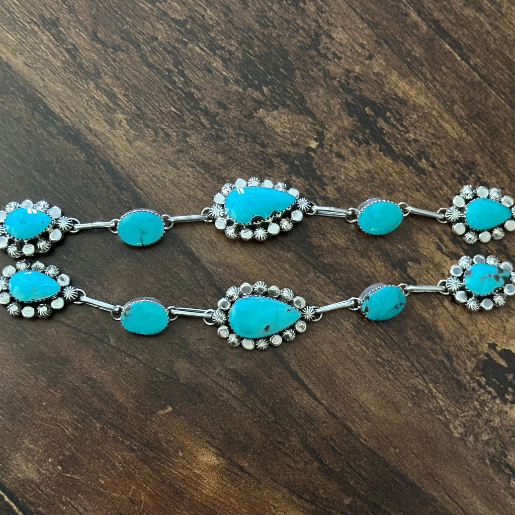Navajo P.A. Smith Turquoise 13 Stone Sterling Lariat Statement Necklace