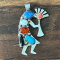 Navajo Emer Thompson Turquoise Denim Lapis Amber Onyx Coral 6 Stone Sterling Kokopelli Pendant