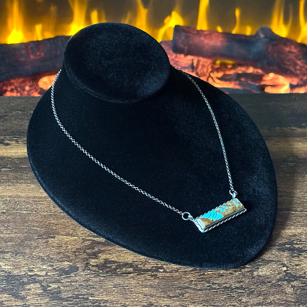 Navajo Steve Francisco Mine #8 Turquoise Sterling Bar Necklace