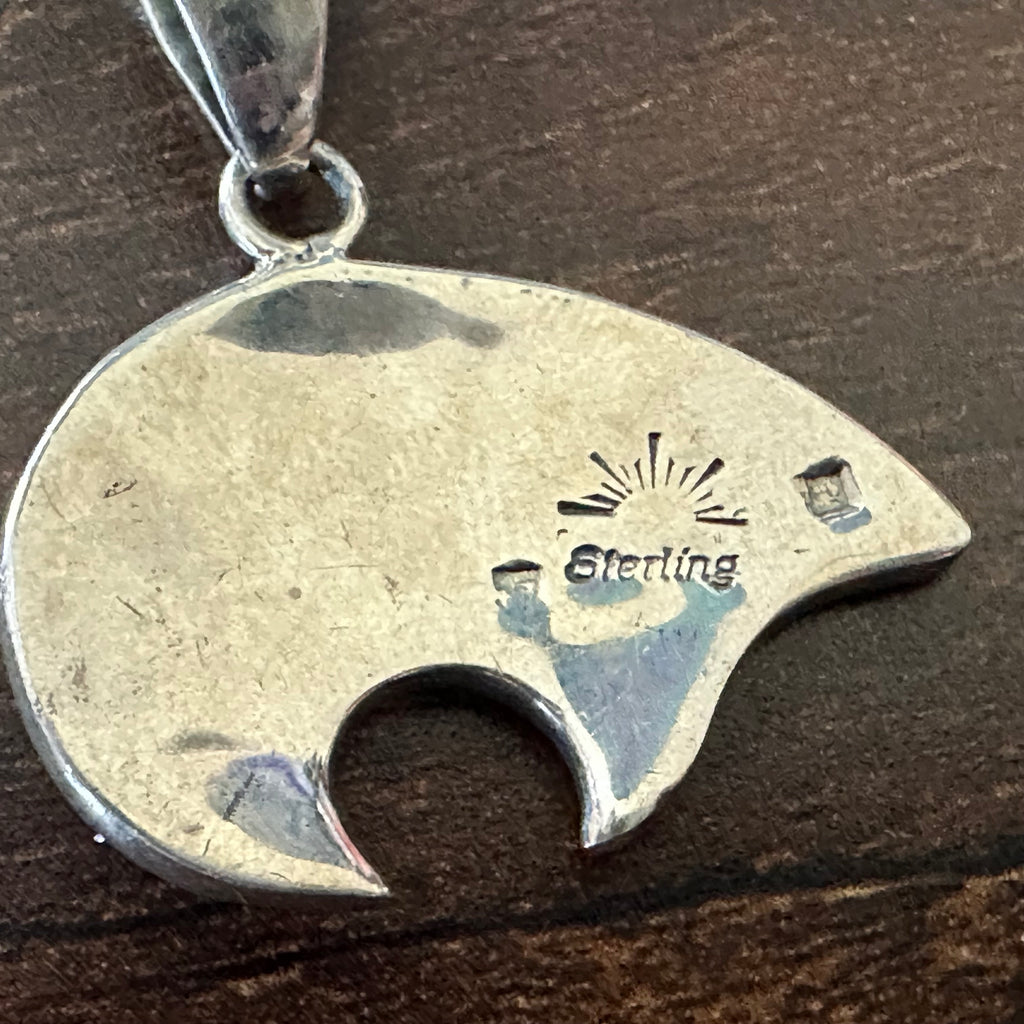 Pictogram Signed Turquoise Sterling Bear Inlay Pendant