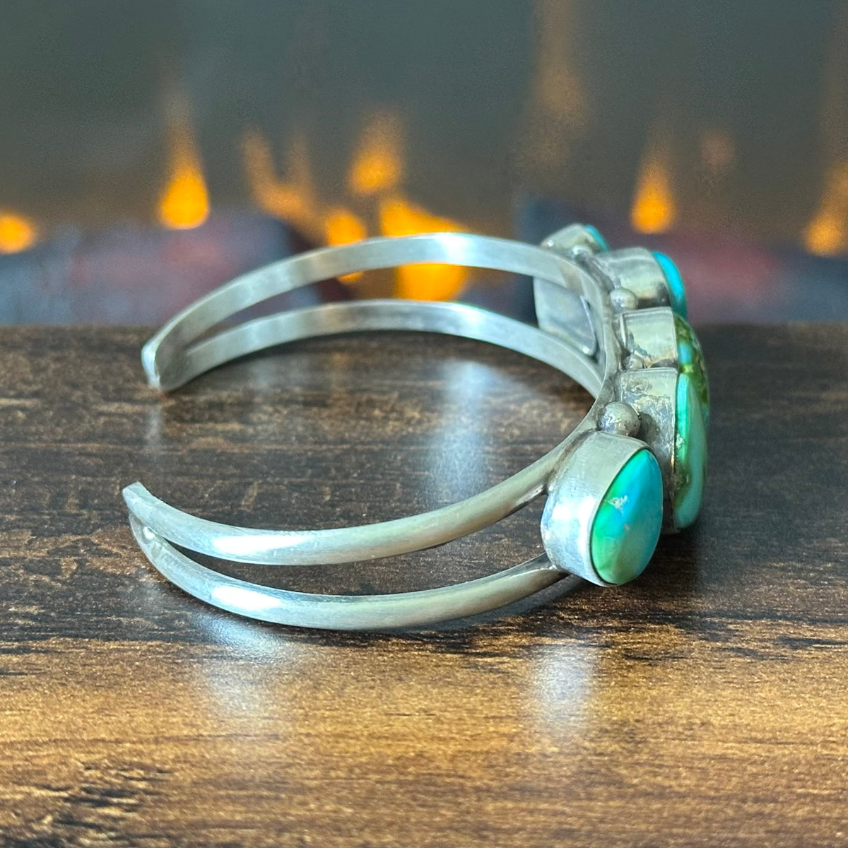 Navajo Augustine Largo Sonoran Gold Turquoise Sterling 5 Stone Raindrop Cuff