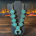 Navajo Larry Moses Begay Turquoise 473 Stone Sterling Petite Point Cluster Squash Blossom Necklace