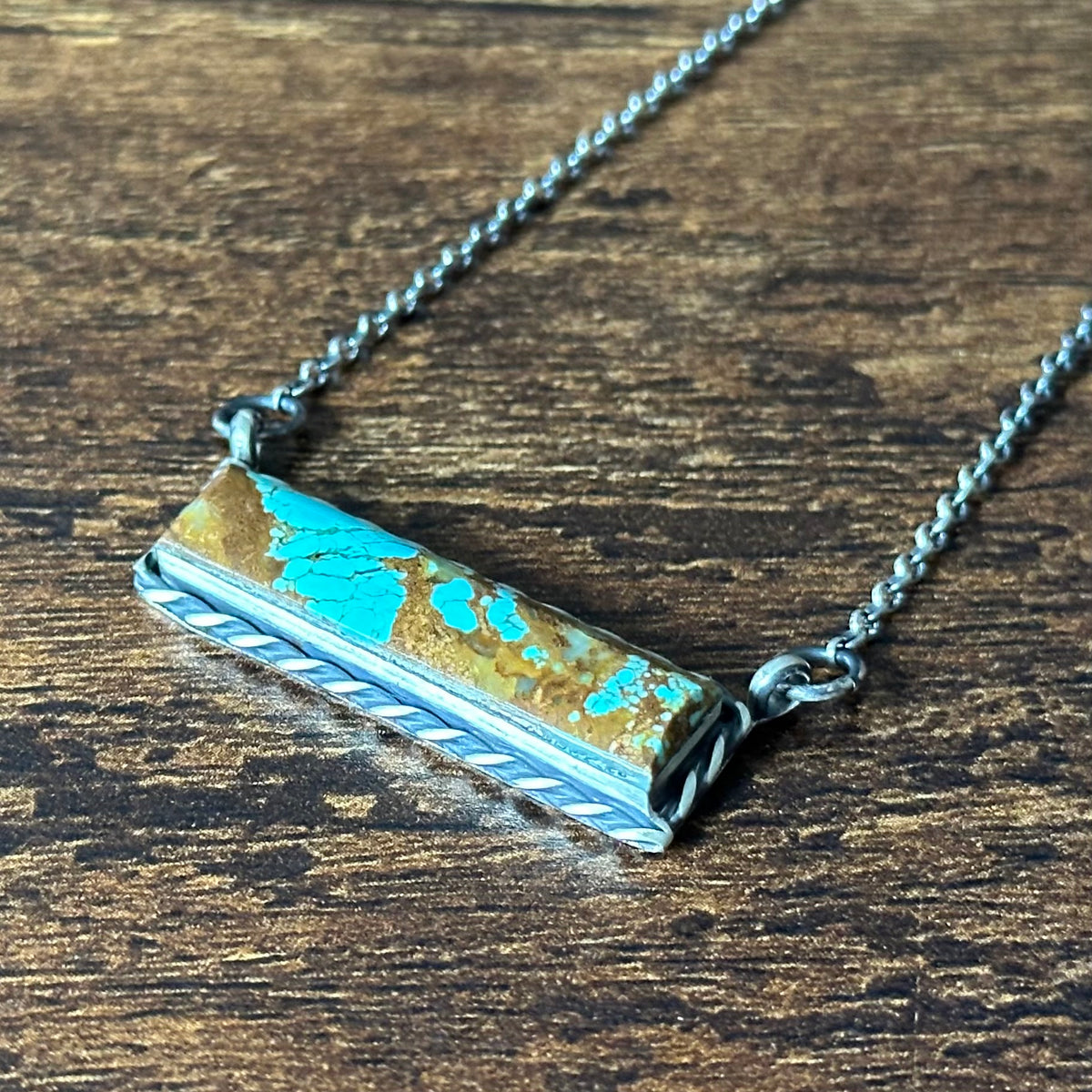 Navajo Steve Francisco Mine #8 Turquoise Sterling Bar Necklace