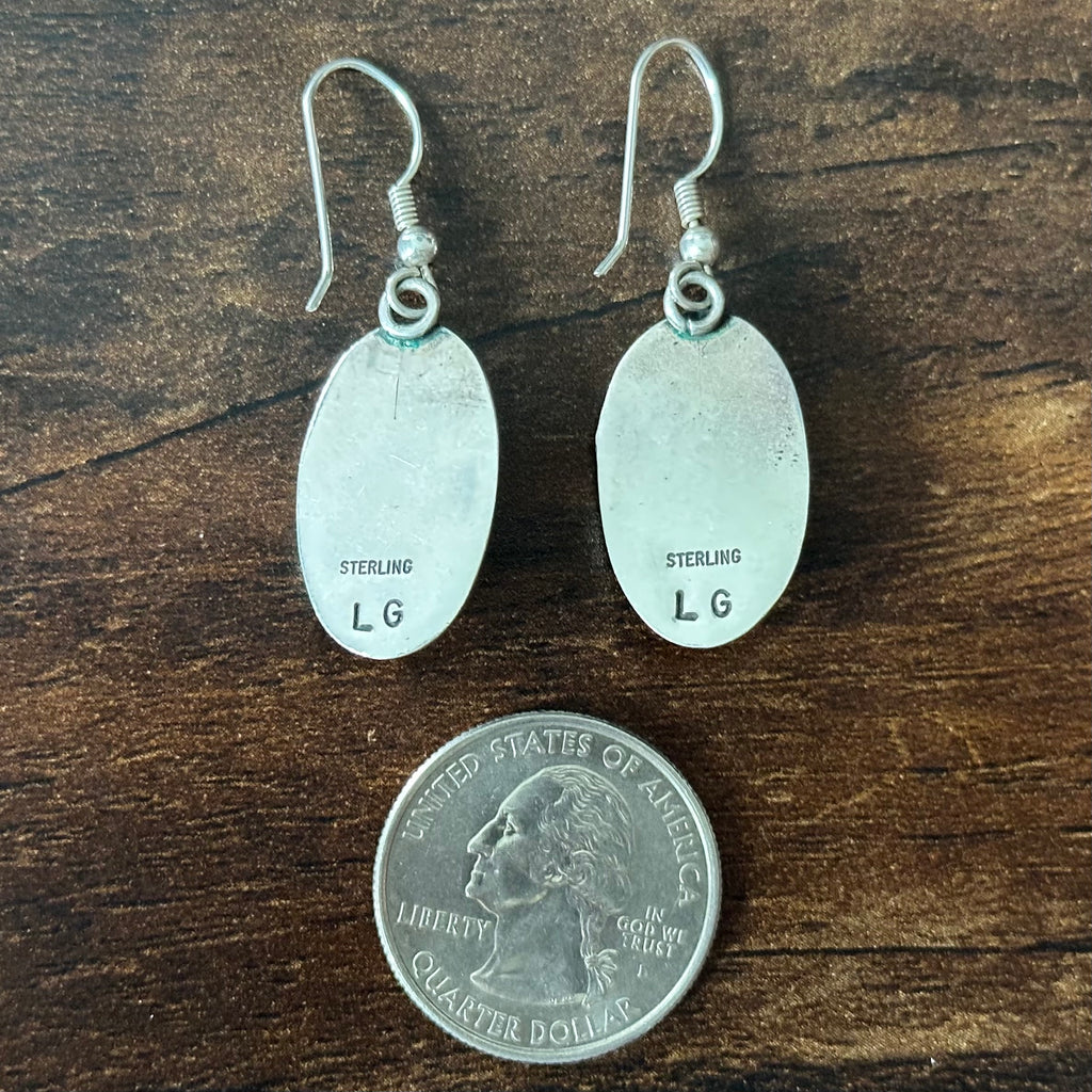 LG Signed Lapis Sterling Hand Stamped Shadowbox Dangle Earrings