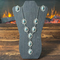 Navajo Raymond Benally Turquoise 7 Stone Sterling Hand Stamped Concho Lariat Necklace Earrings Set