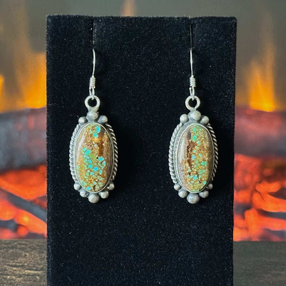 Navajo Elouise Kee Mine #8 Turquoise Sterling Twist Wire Raindrop Dangle Earrings