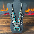 Vintage Turquoise 17 Stone Sterling Floral Ornate Squash Blossom