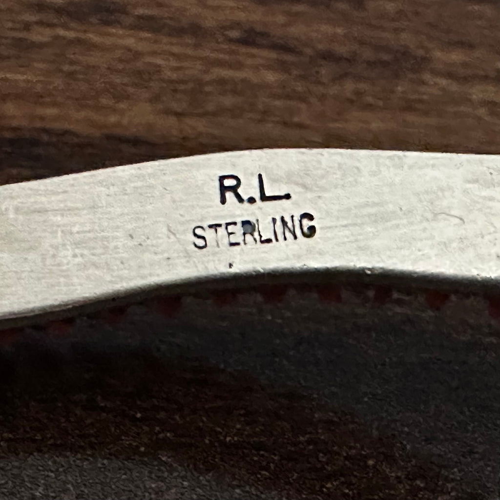 RL Signed Red Coral 18 Stone Sterling Hand Stamped Needlepoint Cuff