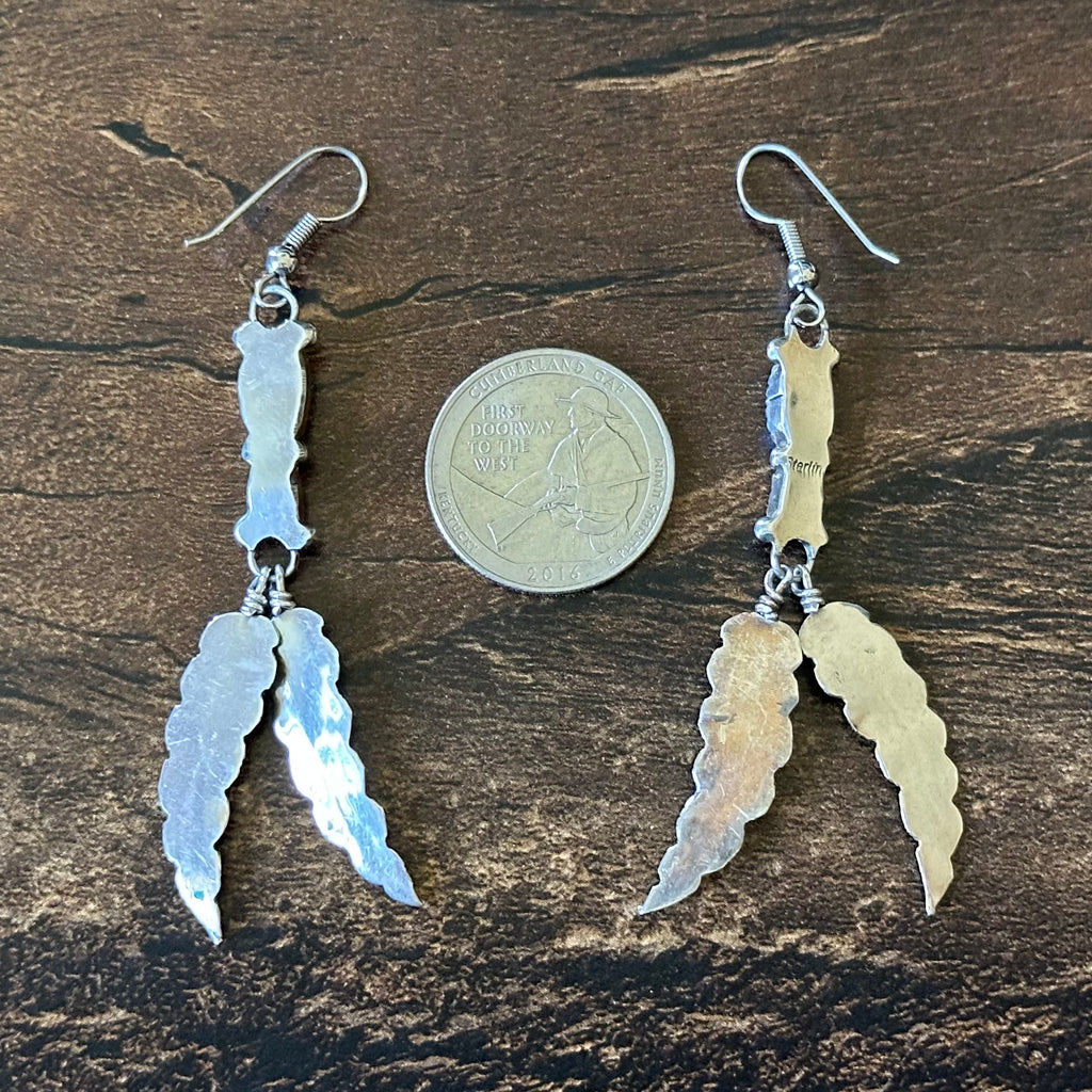 Turquoise Red Coral Sterling Raindrop Feather Dangle Earrings