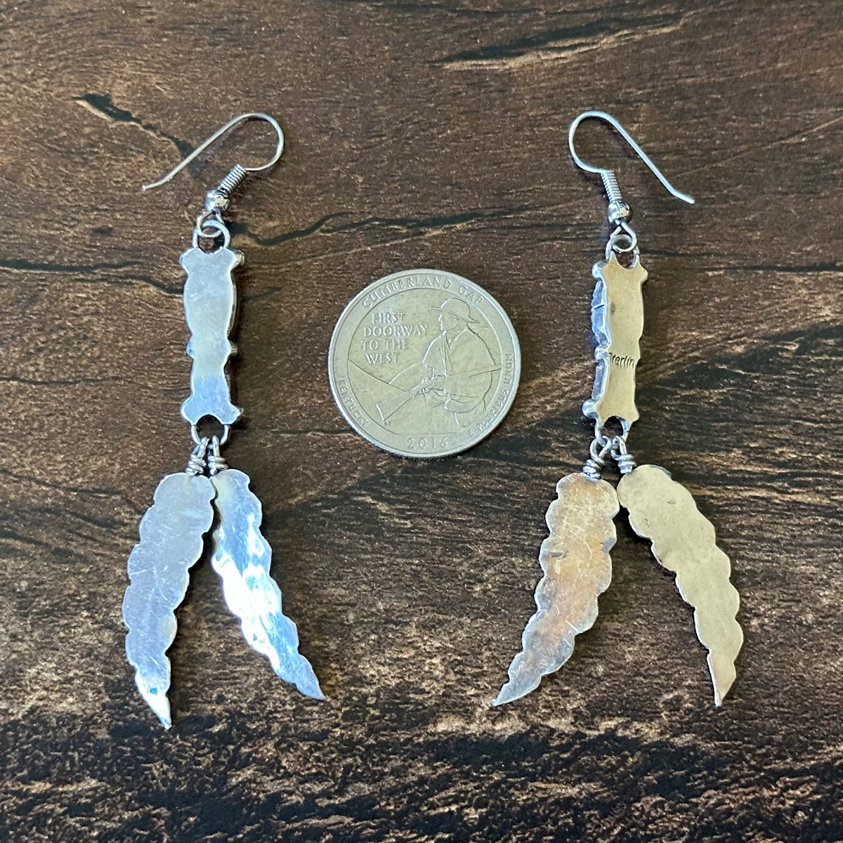 Turquoise Red Coral Sterling Raindrop Feather Dangle Earrings