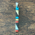 Zuni Maderrel Kallestewa Signed Turquoise Red Coral Jet Sterling Inlay Pendant
