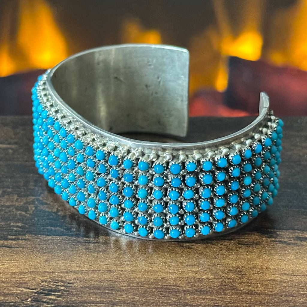Navajo Stephen Haloo Turquoise 240 Stone Sterling Snake Eye Raindrop Statement Cuff