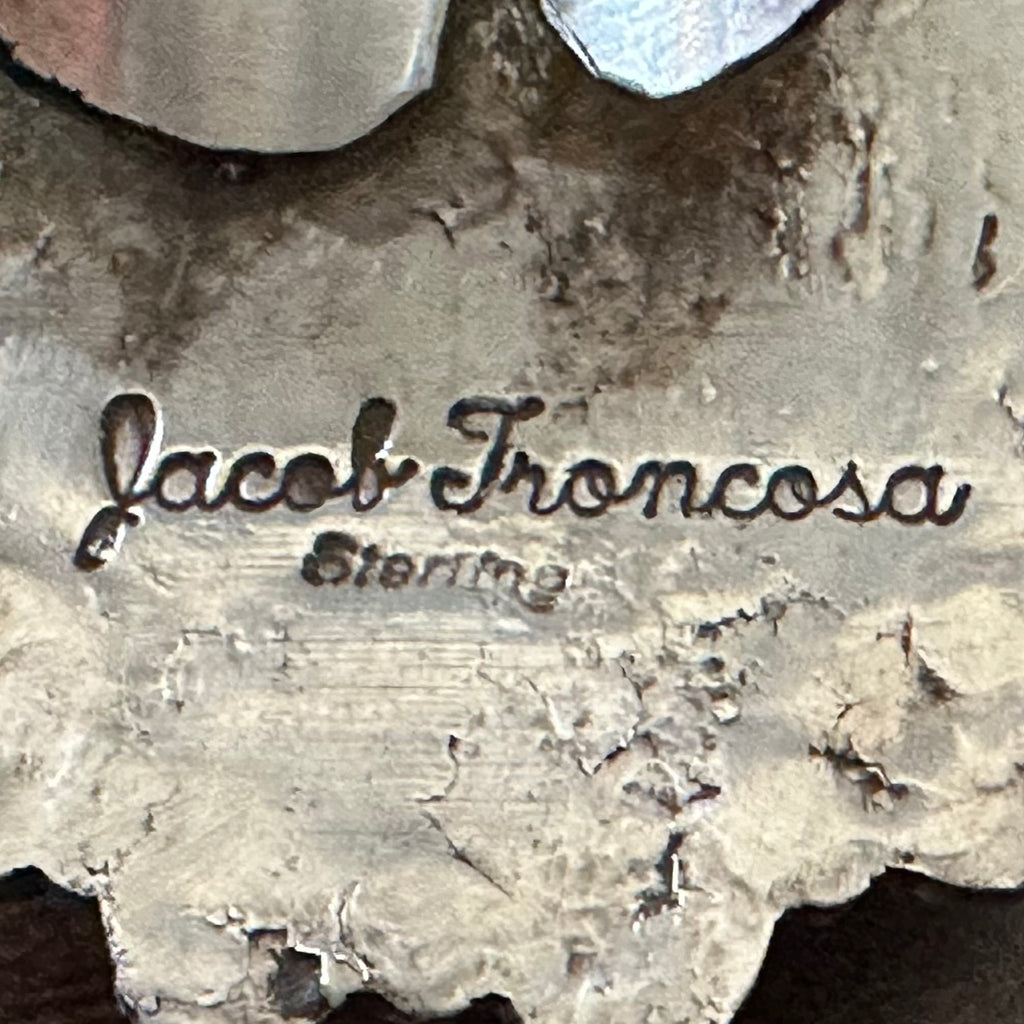 San Felipe Jacob Troncosa Webbed Turquoise Sterling Hand Stamped Statement Ring