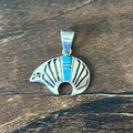 Pictogram Signed Turquoise Sterling Bear Inlay Pendant