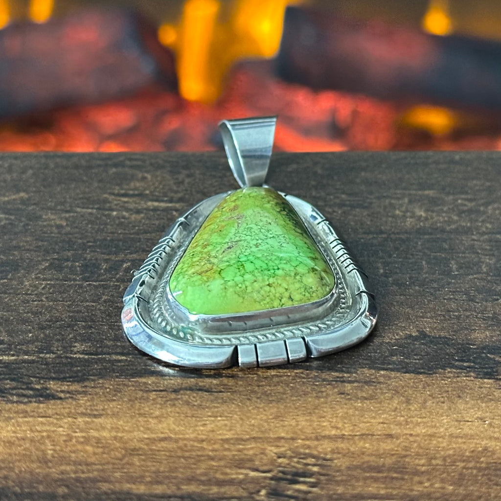 Navajo James Toadlena Gaspeite Sterling Twist Wire Bezel Statement Pendant