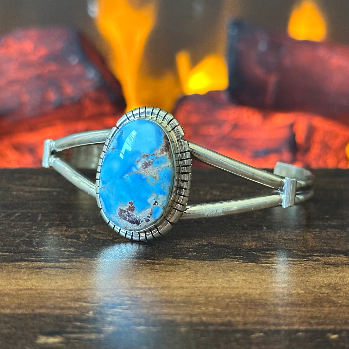 Navajo Samson Etsitty Golden Hills Turquoise Sterling Dual Shank Cuff