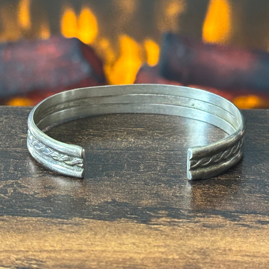 Navajo Tahe Signed Sterling Twist Wire Stacker Cuff