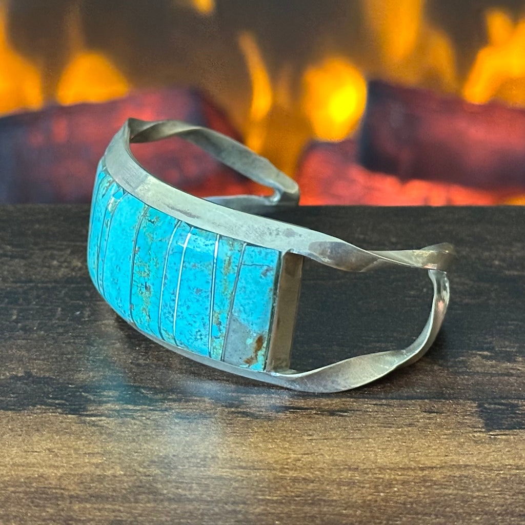 Navajo Brandon Etsitty Turquoise Sterling Twisted Shank Inlay Cuff