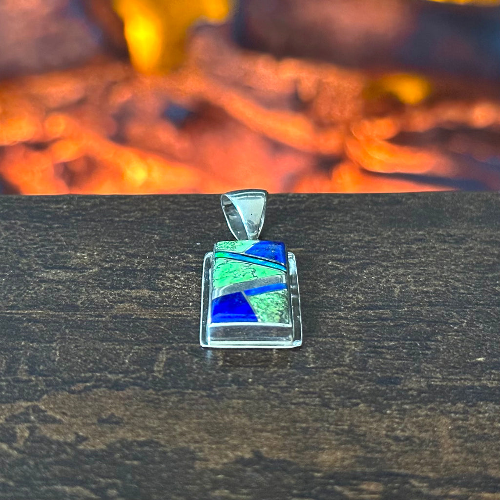 Navajo Steve Francisco Lapis Gaspeite Opal Sterling Geometric Inlay Pendant