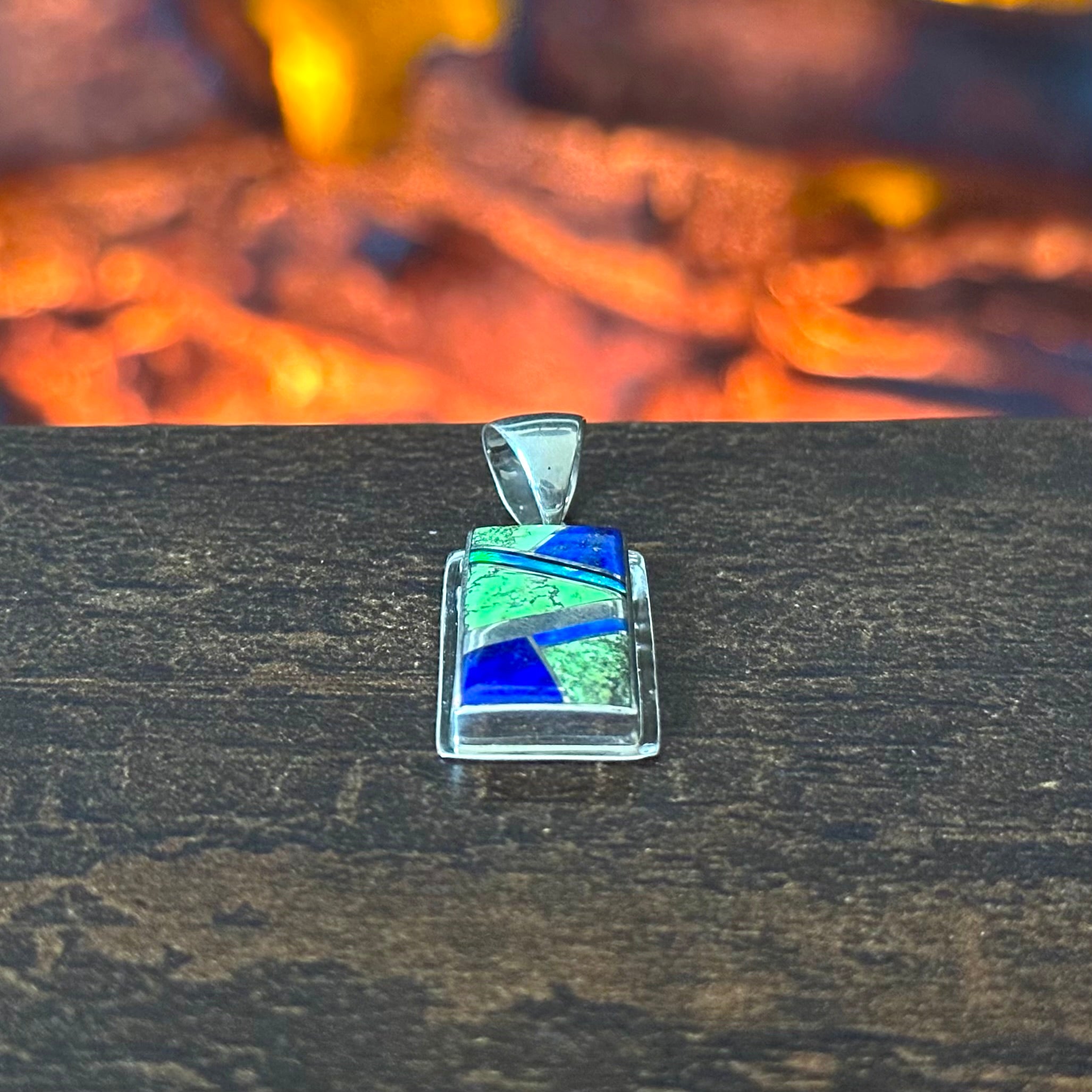 Navajo Steve Francisco Lapis Gaspeite Opal Sterling Geometric Inlay Pendant