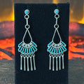Zuni Edmund Cooeyate Turquoise 24 Stone Needlepoint Sterling Tassel Dangle Earrings
